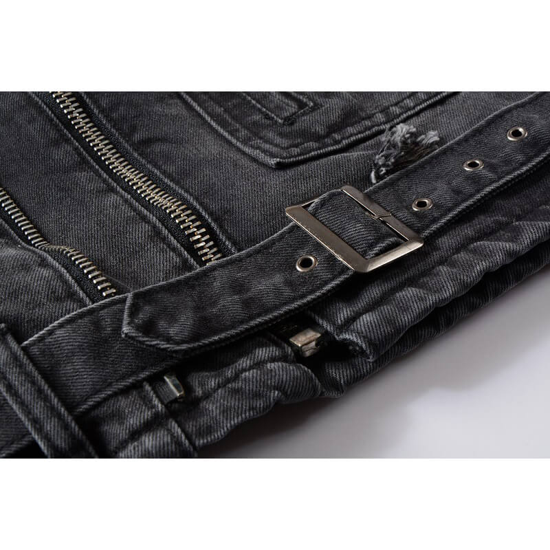 Punk Ripped Patch Men's Denim Biker Jacket