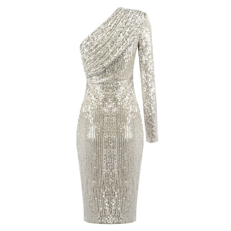 Sparkly One Shoulder Midi Dress