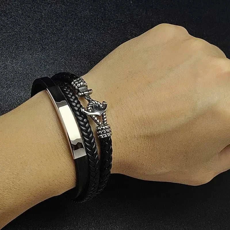 Weave triple leather bracelet