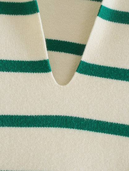 Gusaino Green Striped Sweater
