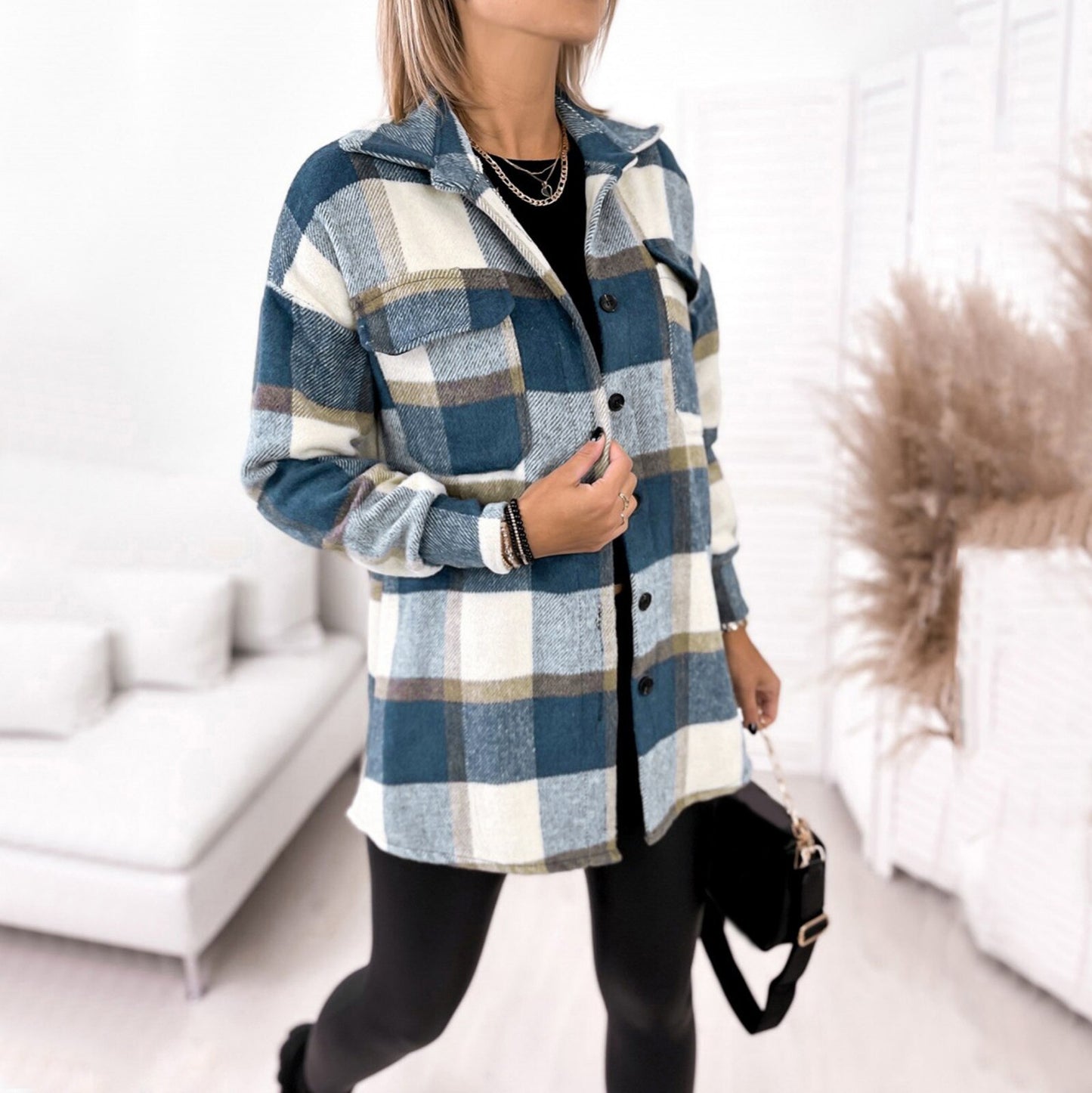 Breezy Check Collared Outerwear