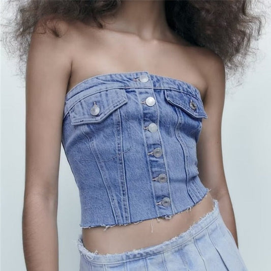 Strapless Denim Corset