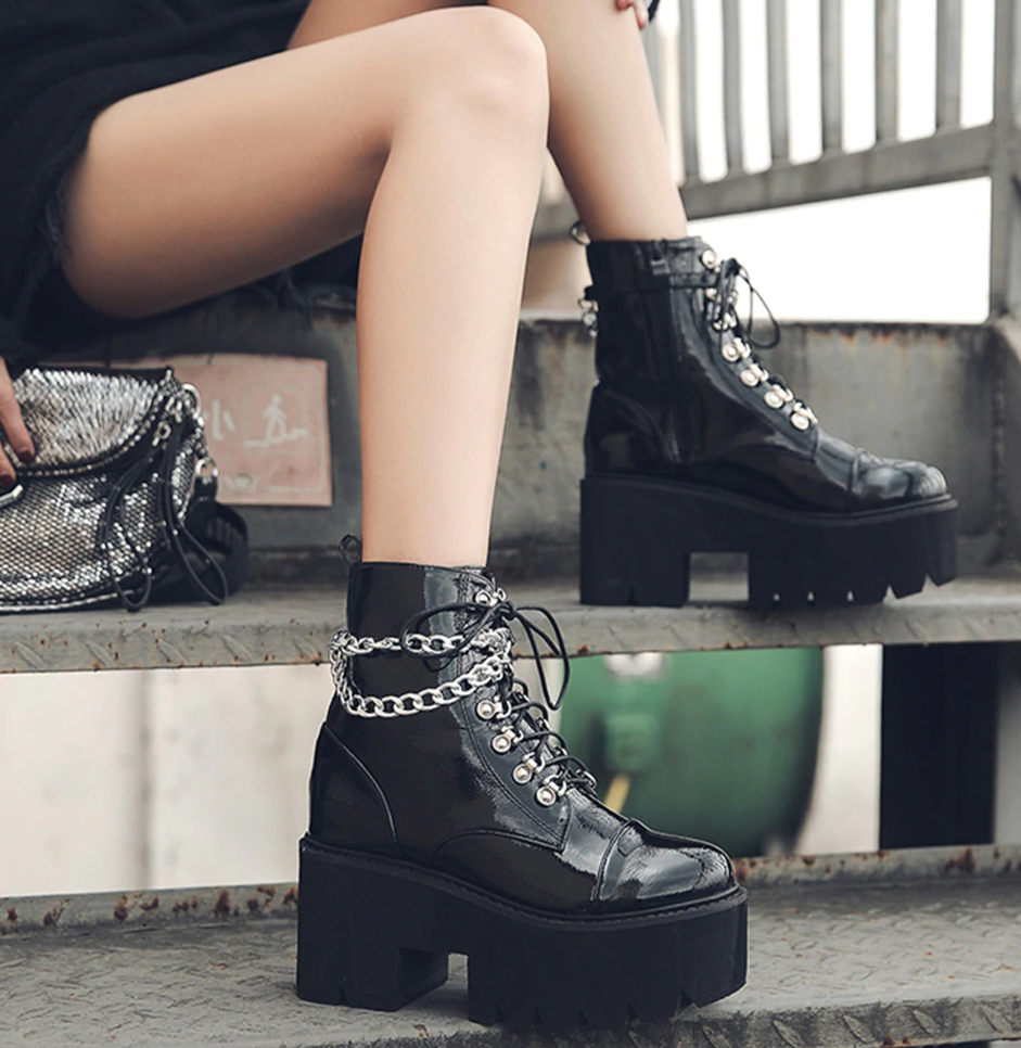 Leather Chain Boots