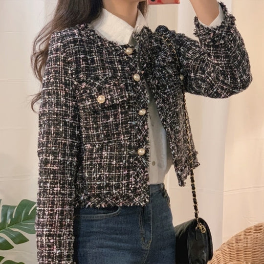 RONRON★韓国★人気 LACE TORCHON TERRY WOOL TWEED JACKET 2色 LACE TORCHON TERRY WOOL TWEED JACKET GREY - RONRON 론론