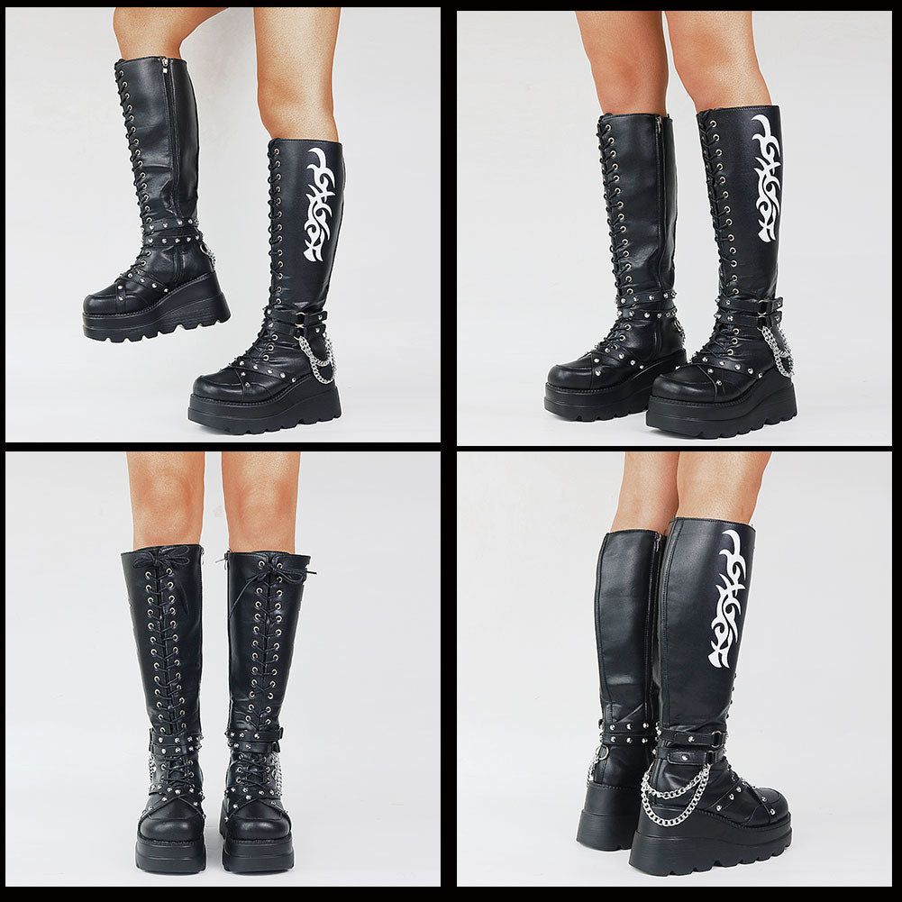 Flame Chain High Heels Boots