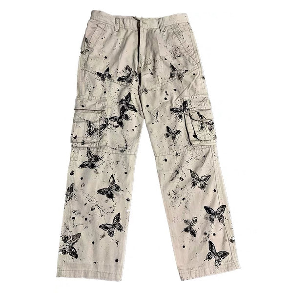 S butterfly pants グレー スプラッターデザイン Butterfly Cargo Pants – GUSAINO