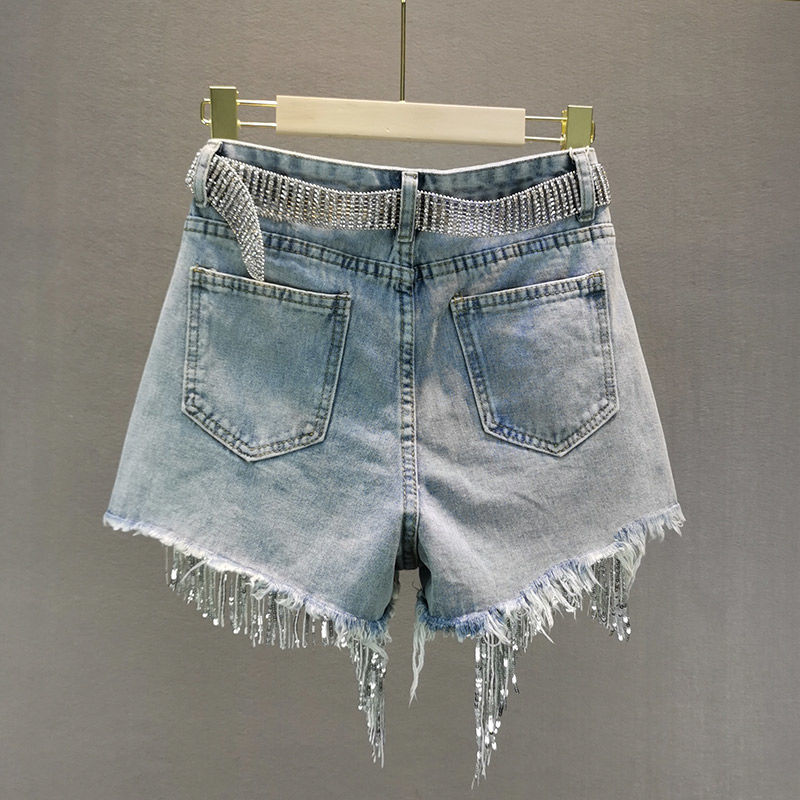 CALZEDONIA Metallic Tassel Fashion High Waist Denim Shorts Hot Pants  MODP036A